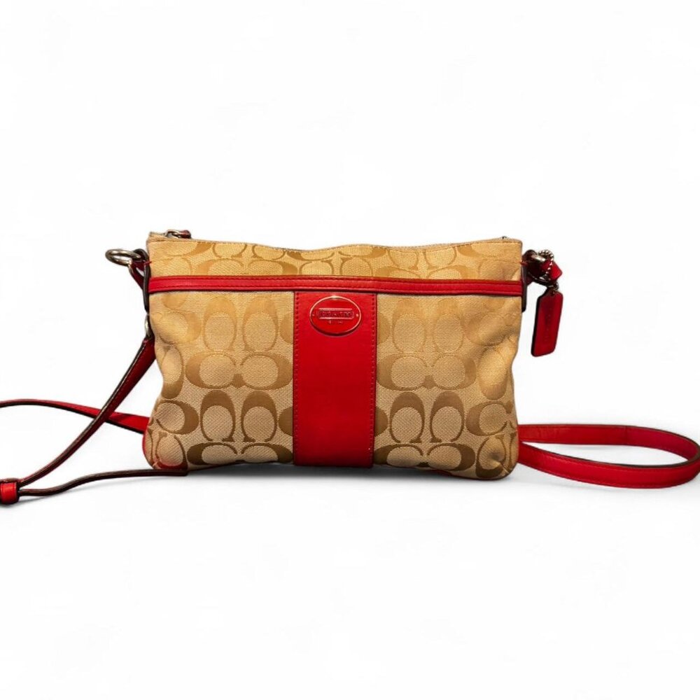 Coach Brown/Orange Signature Canvas and Leather Crossbody Bag
